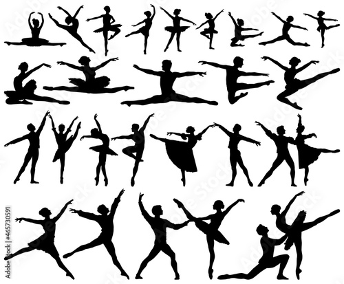 Ballet man woman children dancers vector silhouette collection