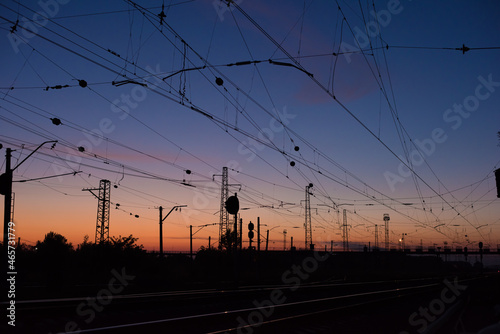 electric wires on the tracks of the train