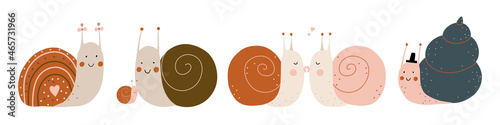 cute snail for modern kids design. minimalist style, ideal for printing on fabric, posters or postcards photo