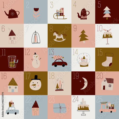 modern boho hygge minimalism. merry christmas and new year. winter stickers for design. vector set of christmas elements.