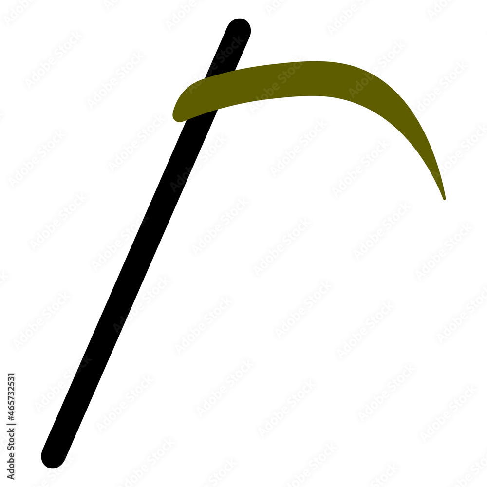 Scythe of death. Silhouette. A terrible tool. Vector illustration. Sharpened blade. Isolated white background. Halloween symbol. Idea for web design. All Saints' Day. Scythe of death. Silhouette. A terrible tool. Vector illustration. Sharpened blade. Isolated white background. Halloween symbol. Idea for web design. All Saints' Day.