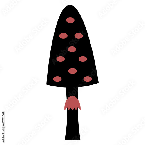 Fly agaric. Silhouette with red spots. Amanita - small poisonous mushroom. Vector illustration. Not edible, hallucinogenic mushroom. Isolated white background. Halloween symbol. Idea for web design. 