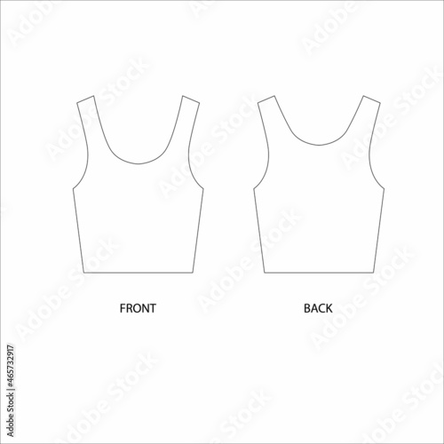 Vector illustration of a undershirt. Crewneck crop top design template. Tank top technical sketch. 