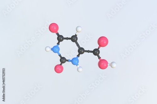 Orotic acid molecule, isolated molecular model. 3D rendering photo