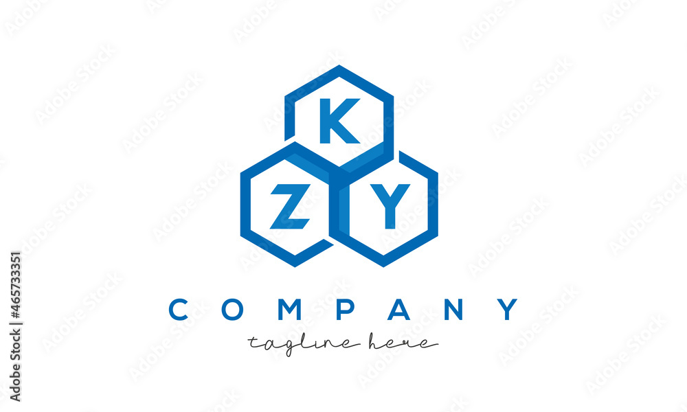 KZY letters design logo with three polygon hexagon logo vector  template