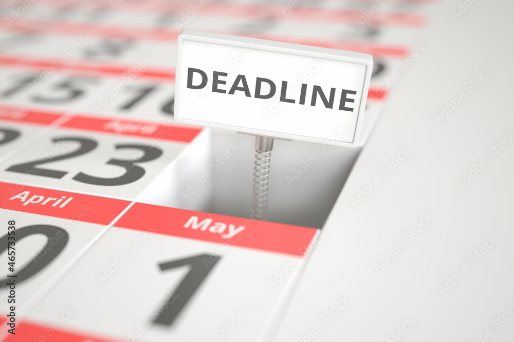 DEADLINE plate on April 24 in a calendar, 3d rendering DEADLINE plate on April 24 in a calendar, 3d rendering