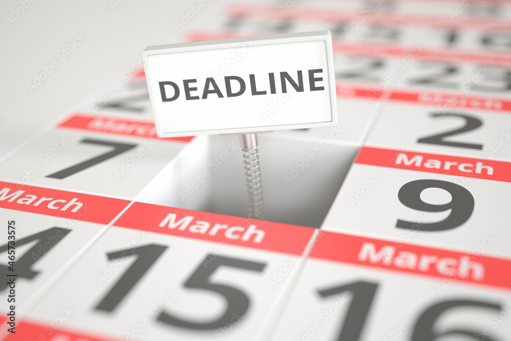 DEADLINE plate on March 8 in a calendar, 3d rendering DEADLINE plate on March 8 in a calendar, 3d rendering