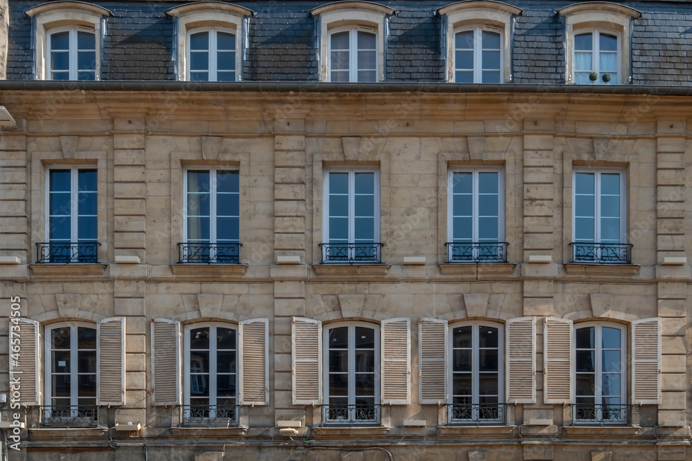 Typical facade of residential building in Caen, Calvados, France