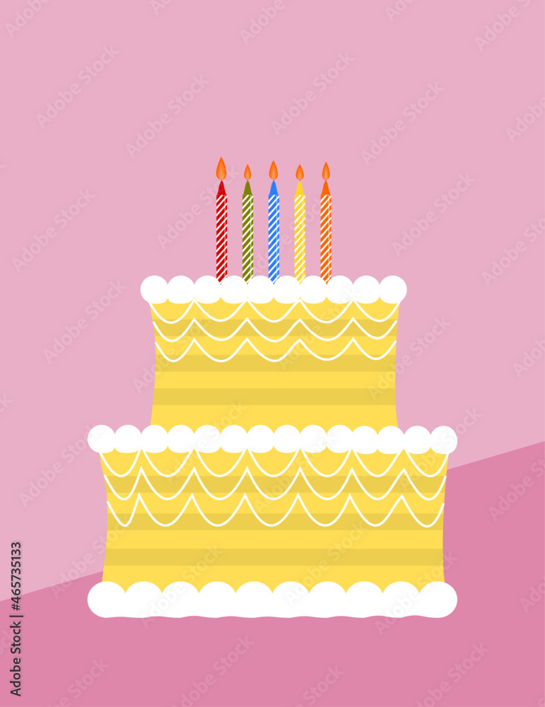 Two-layer birthday cake with burning candles. Two-layer birthday cake with burning candles.