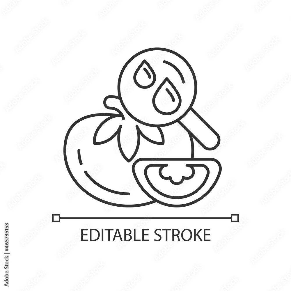 Fototapeta premium Food moisture content testing linear icon. Product water amount. Nutrition liquid percentage. Thin line customizable illustration. Contour symbol. Vector isolated outline drawing. Editable stroke