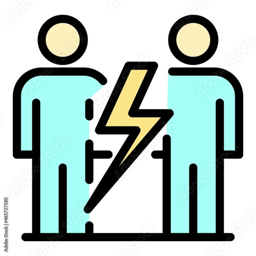 Lightning between people icon. Outline lightning between people vector icon color flat isolated