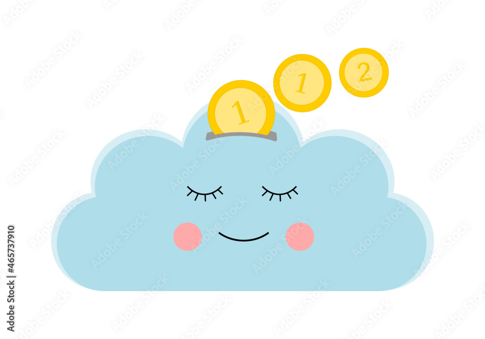 Piggy bank in the shape of a cloud in which coins are entering. Virtual banking concept. Piggy bank in the shape of a cloud in which coins are entering. Virtual banking concept.