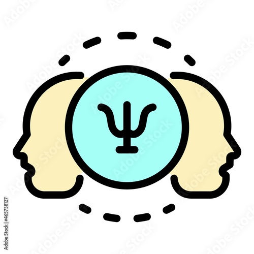 Two faces and psychology icon. Outline two faces and psychology vector icon color flat isolated