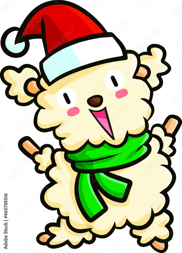 Cute white christmas dog laughing happily Cute white christmas dog laughing happily