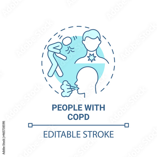 People with copd blue concept icon. Respiratory rehabilitation abstract idea thin line illustration. Chronic obstructive pulmonary disease. Vector isolated outline color drawing. Editable stroke
