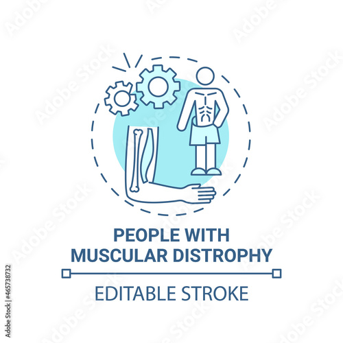 People with muscular distrophy blue concept icon. Pulmonary rehab abstract idea thin line illustration. Muscle weakness, loss. Genetic disorder. Vector isolated outline color drawing. Editable stroke