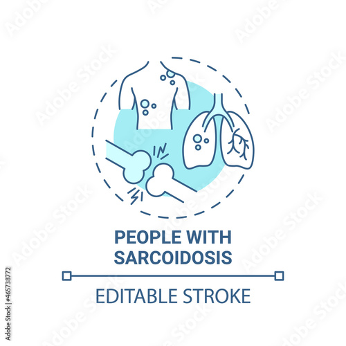 People with sarcoidsis blue concept icon. Pulmonary rehabilitation abstract idea thin line illustration. Lungs and skin bumps. Chronic disease. Vector isolated outline color drawing. Editable stroke