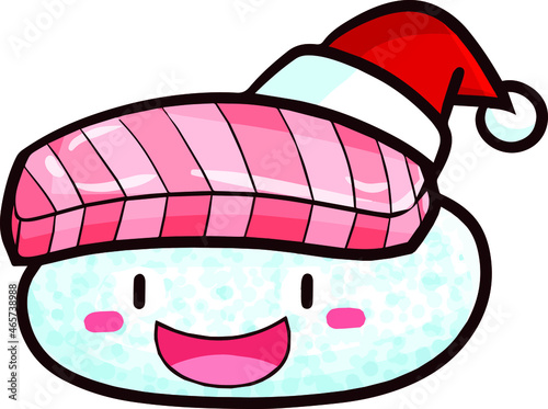 Cute christmas tuna sushi laughing happily