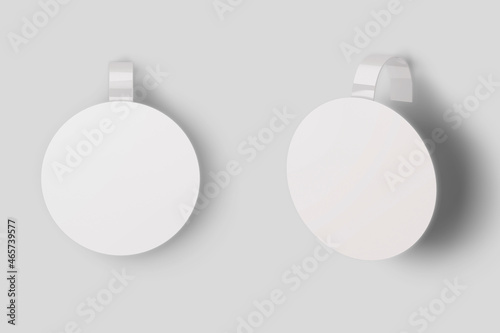 Empty blank white wobbler mock up isolated on a grey background. 3d rendering. 