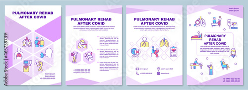 Pulmonary rehab after covid brochure template. Pandemic recovery. Flyer, booklet, leaflet print, cover design with linear icons. Vector layouts for presentation, annual reports, advertisement pages