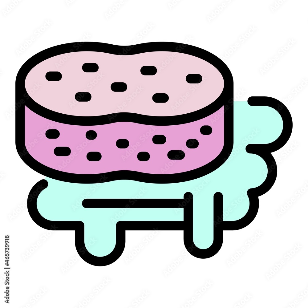 Sponge and dishwashing liquid icon. Outline sponge and dishwashing liquid vector icon color flat isolated Sponge and dishwashing liquid icon. Outline sponge and dishwashing liquid vector icon color flat isolated