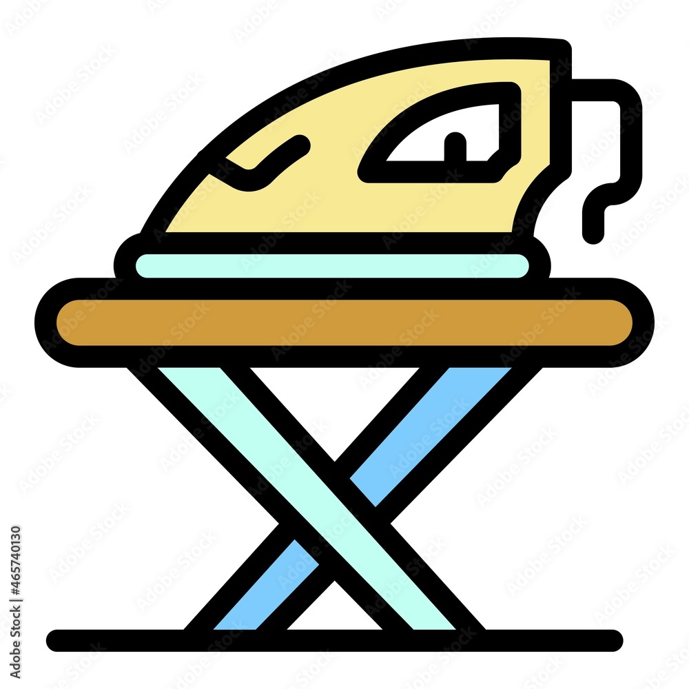 Ironing board and iron icon. Outline ironing board and iron vector icon color flat isolated Ironing board and iron icon. Outline ironing board and iron vector icon color flat isolated
