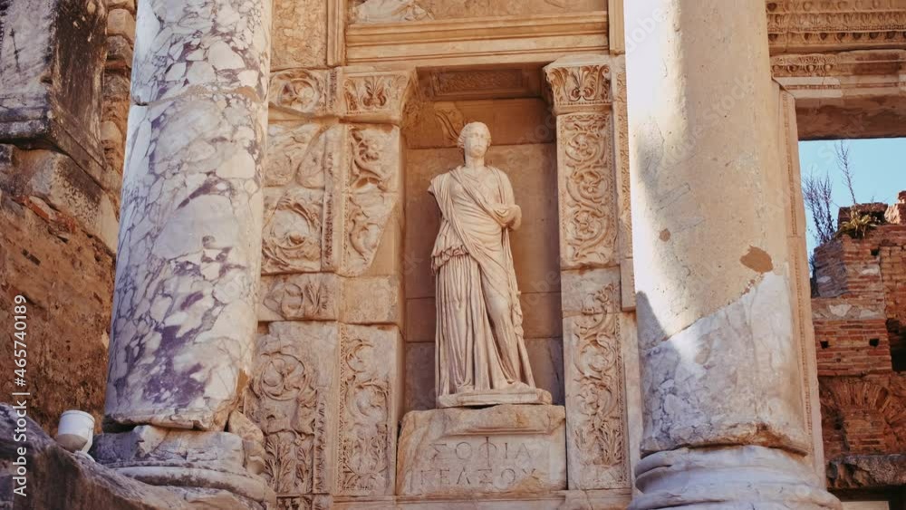 Arete statue in Ephesus. Library in Ephesus. Efes ancient Greek city in present day Izmir, Turkey