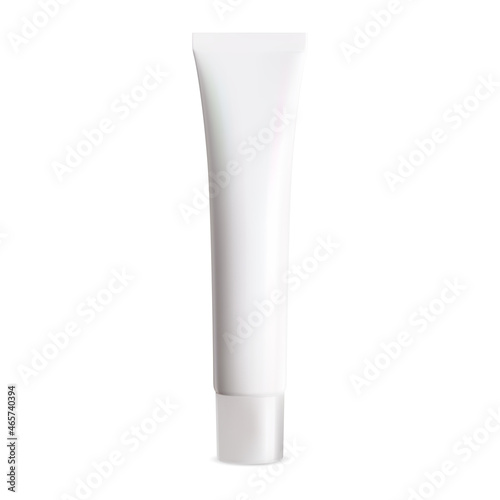 Cream tube blank. Tooth paste cosmetic container. Realistic glossy plastic facial care gel mockup. Empty ointment jar, vector template. Small toothpaste tube