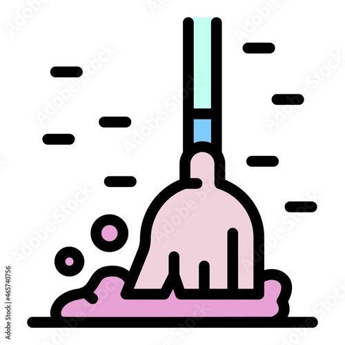 Broom and dust icon. Outline broom and dust vector icon color flat isolated