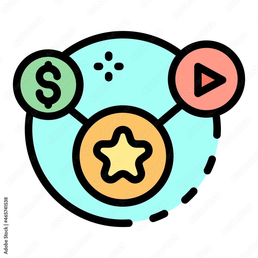 Dollar star and play icon. Outline dollar star and play vector icon color flat isolated Dollar star and play icon. Outline dollar star and play vector icon color flat isolated