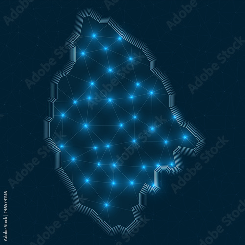 La Digue network map. Abstract geometric map of the island. Digital connections and telecommunication design. Glowing internet network. Radiant vector illustration.