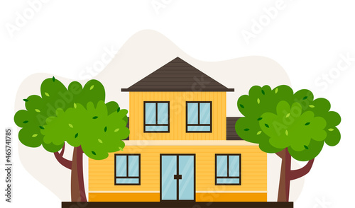 Billede på lærred Two storey rustic house. Village. Vector illustration