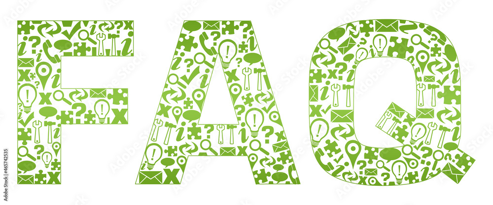 FAQ - Frequently Asked Questions Text Filled With Symbols Green