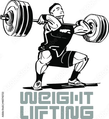 the vector illustration of the weightlifting athlete with barbell