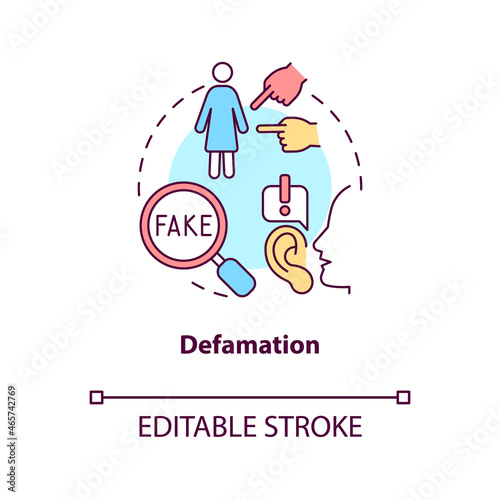 Defamation concept icon. Non-protected speech type abstract idea thin line illustration. Communicating false statement. Malicious comments. Vector isolated outline color drawing. Editable stroke