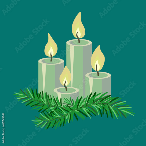 Vector - advent candle with fir twigs.