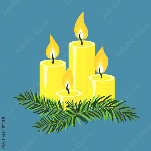 Vector - advent candle with fir twigs.