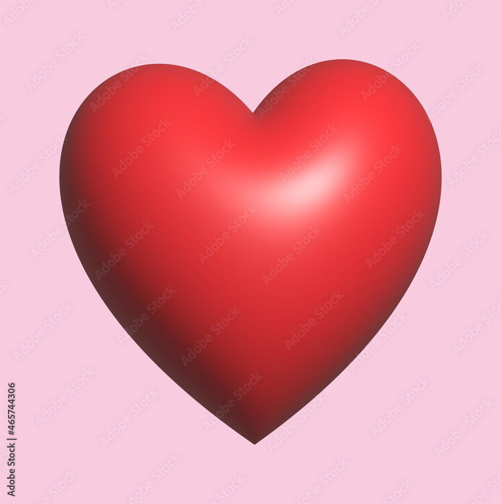 3D red heart on a romantic pink background