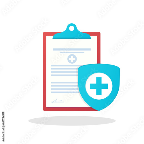 Health insurance form and shield. Colored icon for your web site design, logo, app, UI Vector EPS 10. 