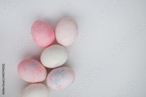 Pink and white Easter eggs. Painted easter eggs