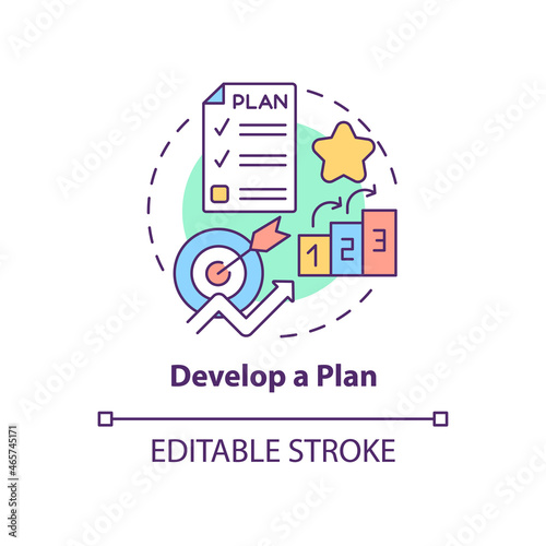 Develop plan concept icon. Effective management and work optimization. Career advancement abstract idea thin line illustration. Vector isolated outline color drawing. Editable stroke