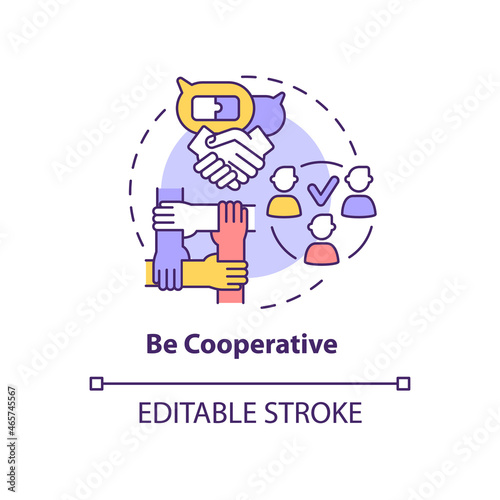 Be cooperative concept icon. Professional teamwork. Partnership at work. Career advancement abstract idea thin line illustration. Vector isolated outline color drawing. Editable stroke