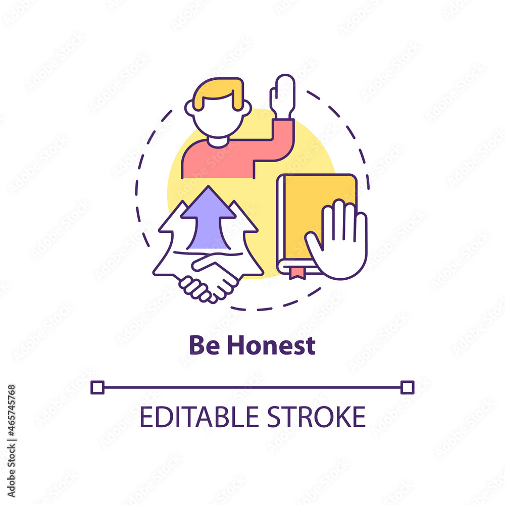 Be honest concept icon. Personal responsibility at work. Character trait for employee. Career advancement abstract idea thin line illustration. Vector isolated outline color drawing. Editable stroke Be honest concept icon. Personal responsibility at work. Character trait for employee. Career advancement abstract idea thin line illustration. Vector isolated outline color drawing. Editable stroke