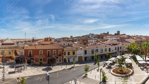 Panoramic view at the Cáceres city downtown, Torre Bujaco, Arco de la Estrella and other heritage buildings