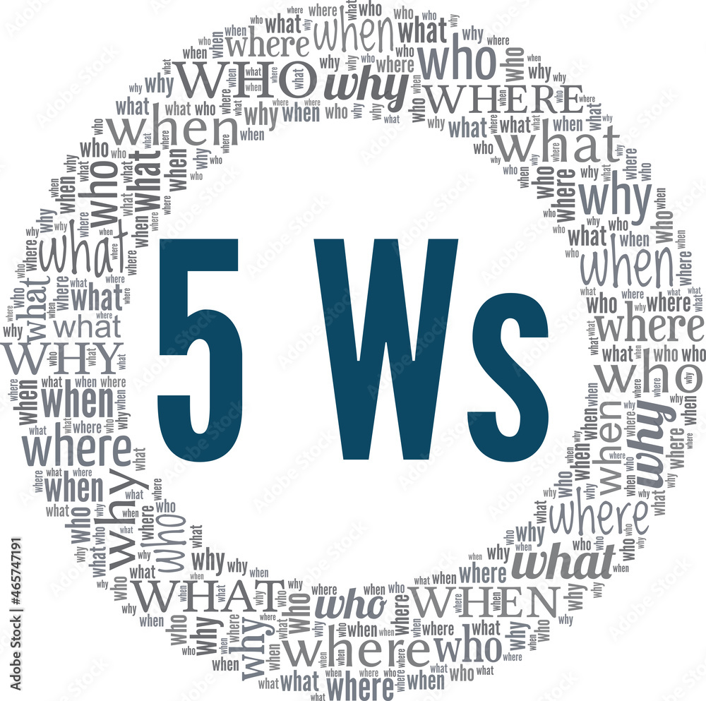 Five W's - Who, Where, Why, What, When vector illustration word cloud ...