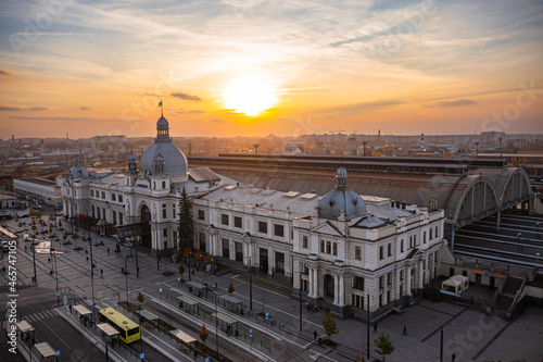 View on railway station in lviv from drone