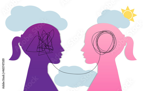 Two women head silhouette psycho therapy concept