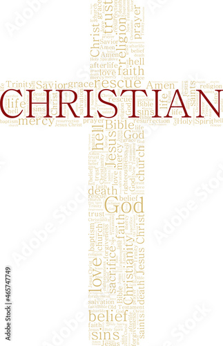 Christian vector illustration word cloud isolated on white background.