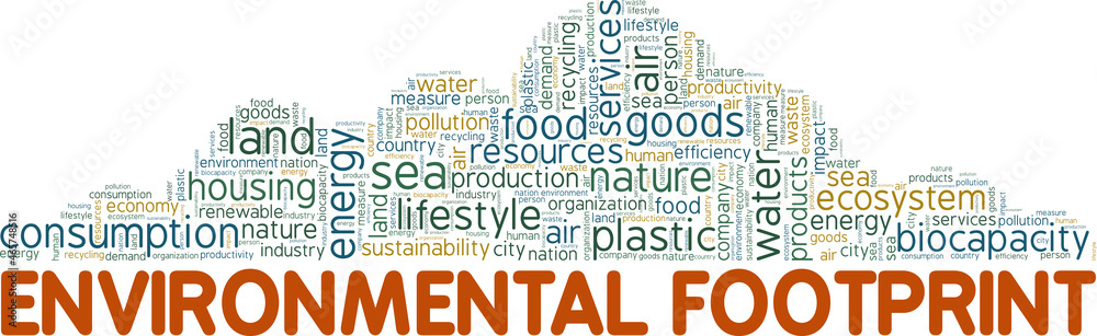 Obraz premium Environmental Footprint vector illustration word cloud isolated on white background.