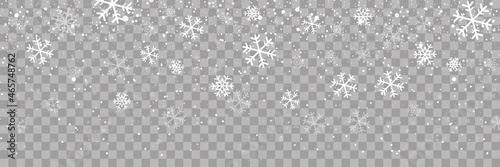 Snow falling. Snow. Efect falling snow. Realistic snow overlay background. Snowfall, snowflakes in different shapes and forms.